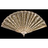 A Regency period ivory fan: with silk leaf having applied sequin decoration,