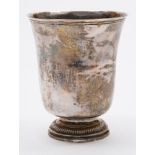 A late 18th century French silver beaker, marks worn: of cylindrical tapering outline,