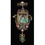 A Hungarian silver gilt, emerald, ruby,