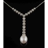 An 18ct white gold, diamond and freshwater cultured pearl lavalier: with graduated,