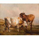 Circle of Thomas Sidney Cooper [1803-1902]- Cow and bull in a landscape:- bears indistinct