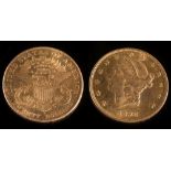 A US '1898' twenty dollar gold coin:, 31gms gross weight.