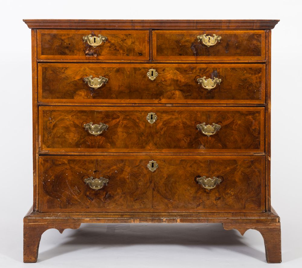 An 18th Century walnut and feather banded rectangular chest:,