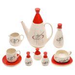 A Carlton Ware Orbit pattern part coffee and dinner service: comprising a coffee pot and cover,