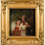 Attributed to Jane Maria Bowkett [1837-1891]- A mother and children in a landscape:- oil on