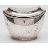 An early 19th century Dutch silver tea caddy, maker DWR, Amsterdam, 1809: of navette-shaped outline,