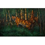 * Larry Norton [b.1963]- Tiger:- signed and dated 99 bottom right oil on canvas 43.5 x 69cm.