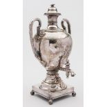 A large silver plated samovar, maker Walker and Hall, Sheffield: of amphora outline,