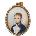 English School circa 1800- A miniature portrait of a midshipman:- head and shoulders with short