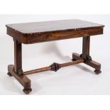 An early Victorian rosewood rectangular library table:, the top with rounded corners,