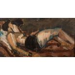 'FM', 20th Century- A reclining model:- signed with a monogram FM oil on board, 37 x 70cm,