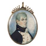 English School circa 1800- A miniature portrait of a naval officer:, head and shoulders,