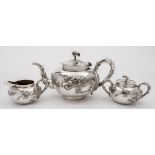 A Chinese silver three-piece tea service,