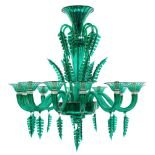 A Barovier & Toso (Murano) green glass chandelier and twenty matching side lights: the former with