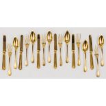 A set of six Continental silver gilt dessert forks and spoons: with Old English style thread