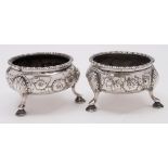 A near matching pair of Georgian silver salts, maker David Hennell I, London,