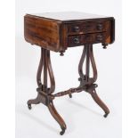 A Regency mahogany, rosewood crossbanded and inlaid drop flap work table:,