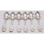 Six Victorian provincial silver Fiddle pattern teaspoons, maker Thomas Hart Stone,