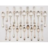 A Victorian Fiddle and Thread pattern part flatware service, maker George Adams, London, 1855,