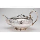 A George IV silver teapot, maker William Fountain, London, 1828: of squat circular form,