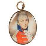English School circa 1800- A miniature portrait of a young officer:- head and shoulders with short