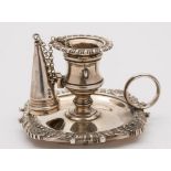 A George III silver miniature chamber candlestick and snuffer,