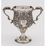 A George III Irish silver two-handled cup, maker Matthew West, Dublin, 1790: crested,