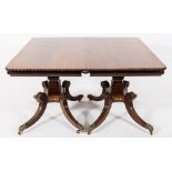 A good Regency mahogany and brass inlaid twin pillar dining table:,