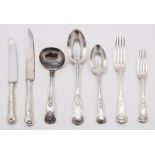 A matched silver Kings pattern with diamond heel flatware service,