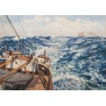* Arthur James Wetherill Burgess [1875-1957]- Cargo deck in heavy sea:- signed watercolour 38 x
