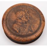 A pressed fruitwood circular box: possibly by John O Brisset, unsigned,