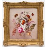 A mid 19th Century English porcelain botanical plaque: painted with a large bouquet of flowers and