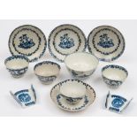 A group of late 18th century Liverpool and Caughley blue and white porcelains: comprising a set of