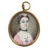 Style of Thomas Redmond [18th Century]- A miniature portrait of a young lady, head and shoulders,