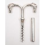 A silver plated Equestrian two handled corkscrew by Hermes, Paris:,