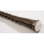 An early 19th century white metal mounted Ibis horn cane with snuff box handle:,