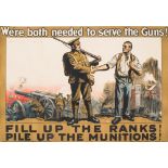A WWI Parliamentary Recruiting poster No 85c 'We're both needed to serve the guns!':,