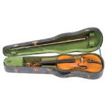 An early 20th century student violin:, unsigned,