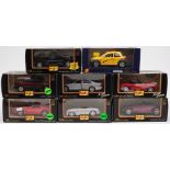 Seven Maisto 1/24th scale model cars:, including a Porsche 356, Ferrari 550, MB 320,