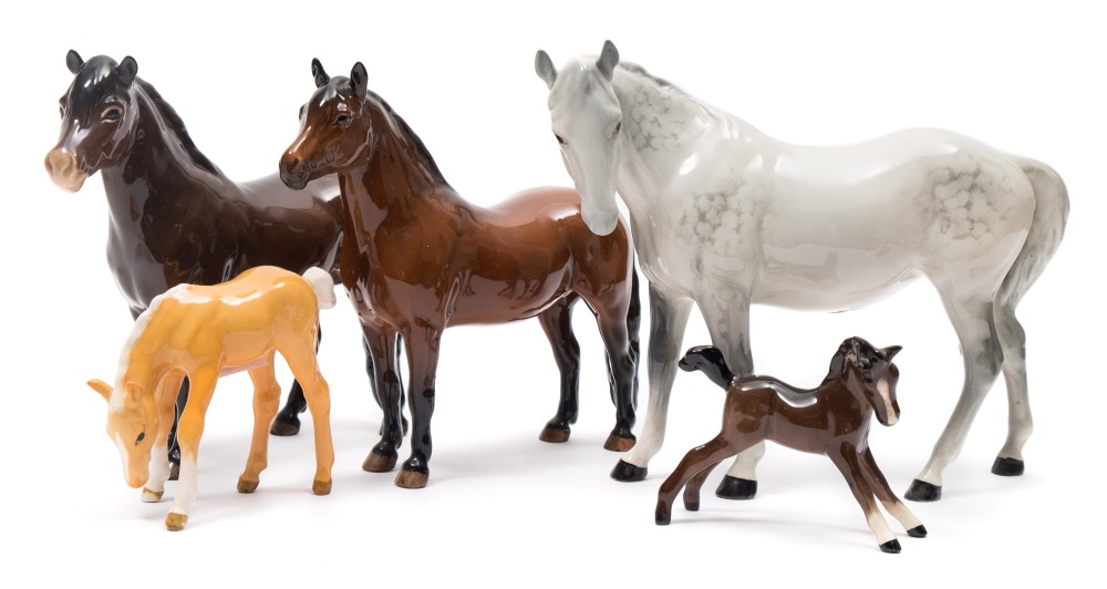 A group of Beswick Horses:, comprising Grey Horse, Exmoor Pony,