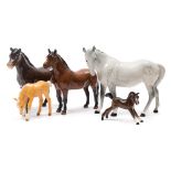 A group of Beswick Horses:, comprising Grey Horse, Exmoor Pony,