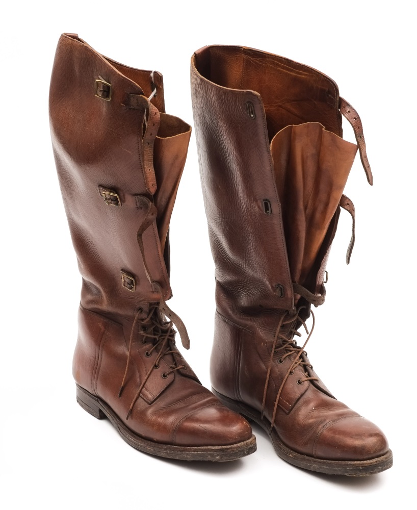 A pair of early 20th century men's brown leather riding boots by Peal & Co, London:,