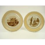 After Bruce Bairnsfather, a pair of brown transfer wall plates by Grimwades:,
