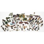 A collection of various farmyard carts and figures by Britains and other makers:,