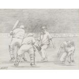Three pencil sketches of cricket matches, signed A Murray:, 18cm x 22cm.