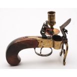 A 19th century boxlock candle tinder pistol:, unsigned,