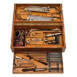 A 19th century oak and brass bound surgical kit by Down Bothers, London:,