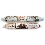 Two 19th century maritime theme glass rolling pins:,