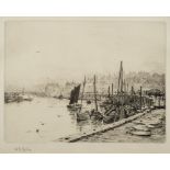 William Lionel Wyllie [1851-1931]- Whitby Fish Market:- etching, signed in pencil image size 14.