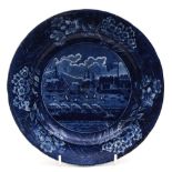 A James & Ralph Clews 'Landing of Gen La Fayette' pottery plate: transfer printed in blue with the